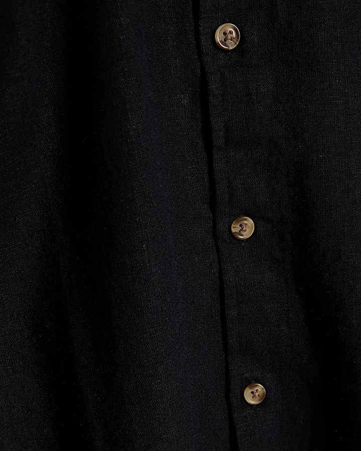 Black Regular Fit Linen Blend Shirt