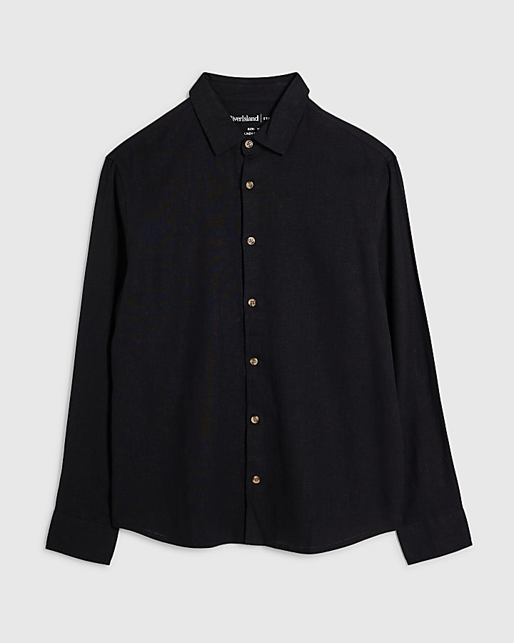 Black Regular Fit Linen Blend Shirt