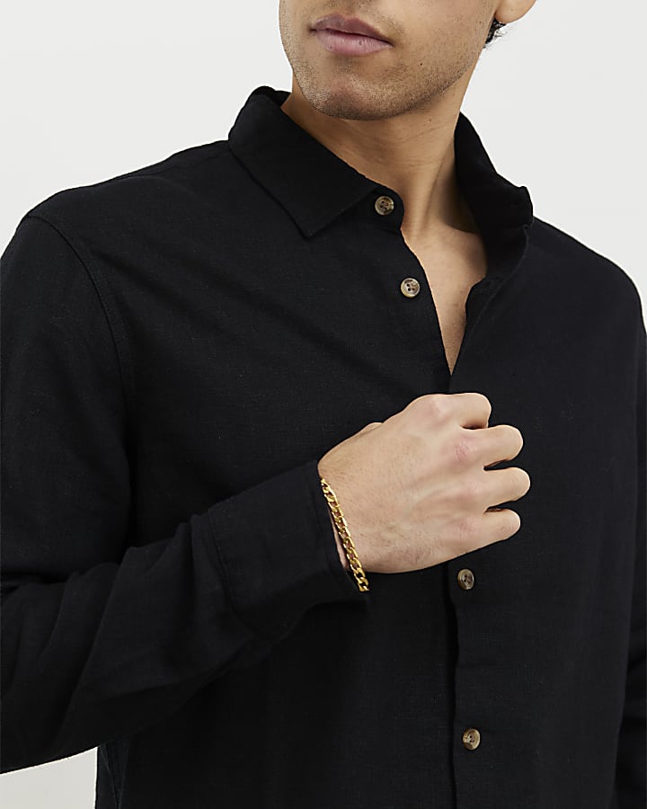Black Regular Fit Linen Blend Shirt