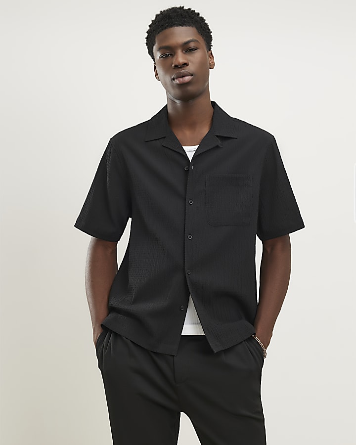 Black Regular Fit Textured Shirt