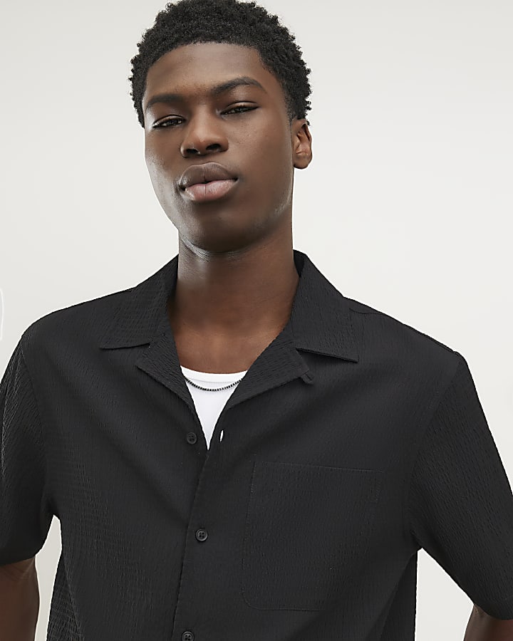 Black Regular Fit Textured Shirt