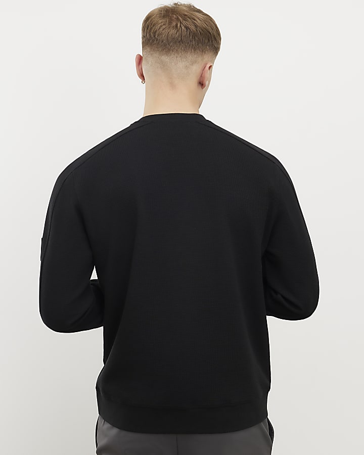 Black Slim Fit Waffle Pocket Sweatshirt