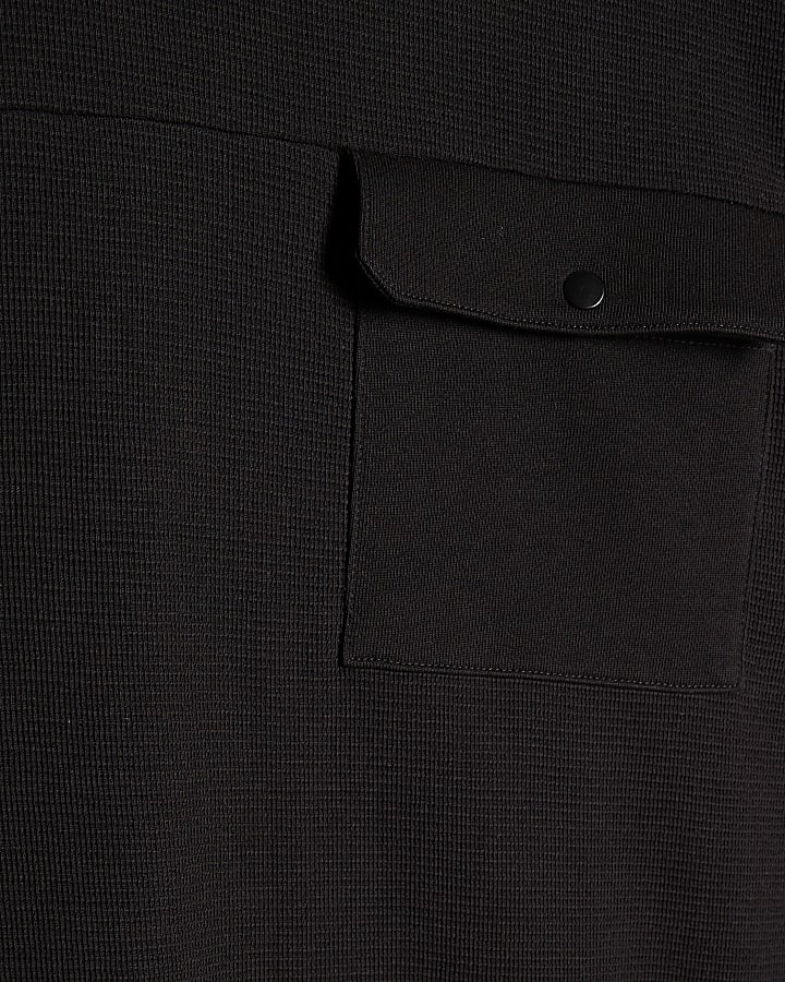 Black Slim Fit Waffle Pocket Sweatshirt