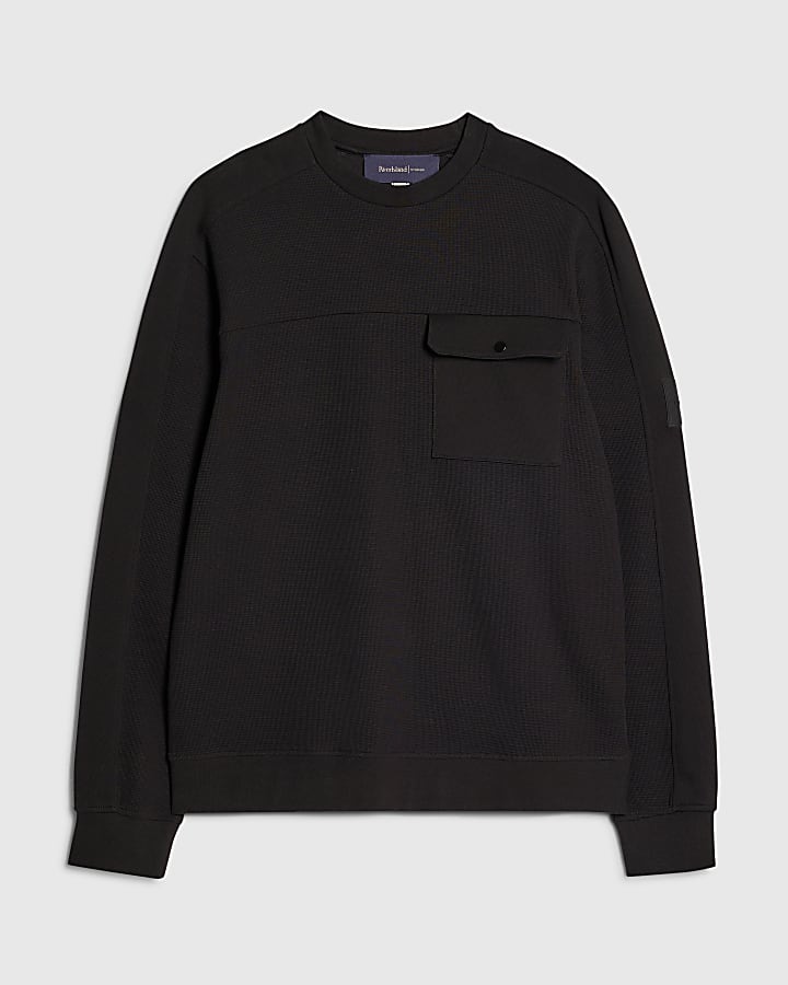 Black Slim Fit Waffle Pocket Sweatshirt