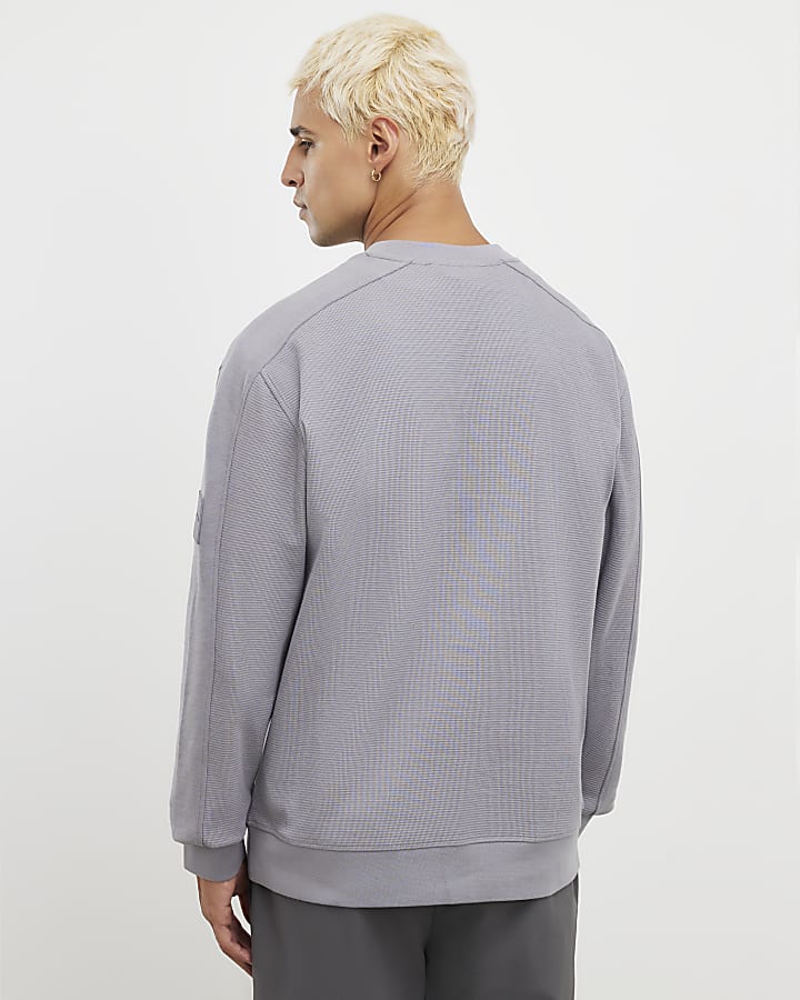 Grey Slim Fit Waffle Pocket Sweatshirt
