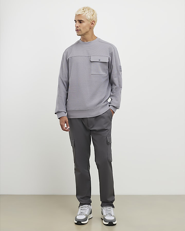 Grey Slim Fit Waffle Pocket Sweatshirt