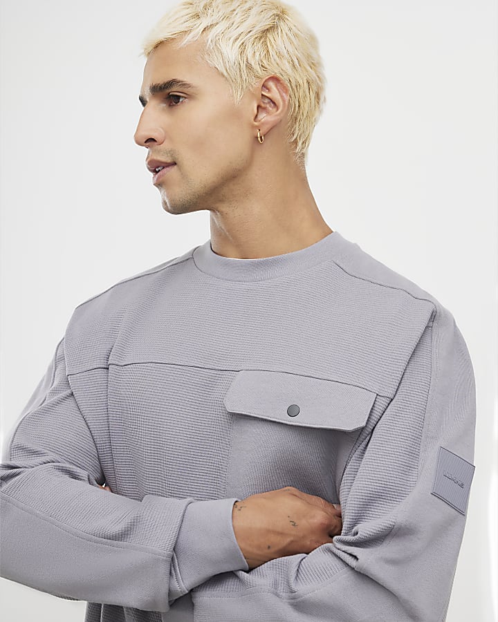 Grey Slim Fit Waffle Pocket Sweatshirt