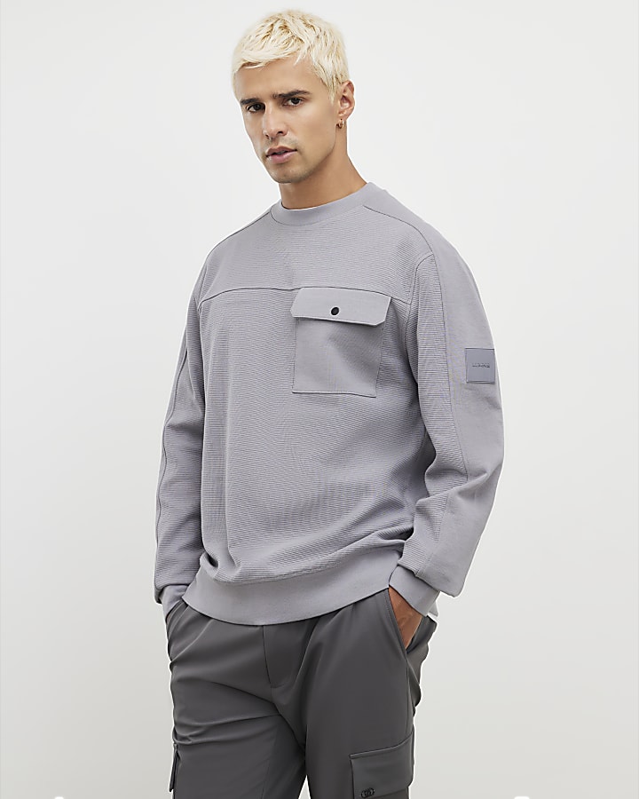 Grey Slim Fit Waffle Pocket Sweatshirt