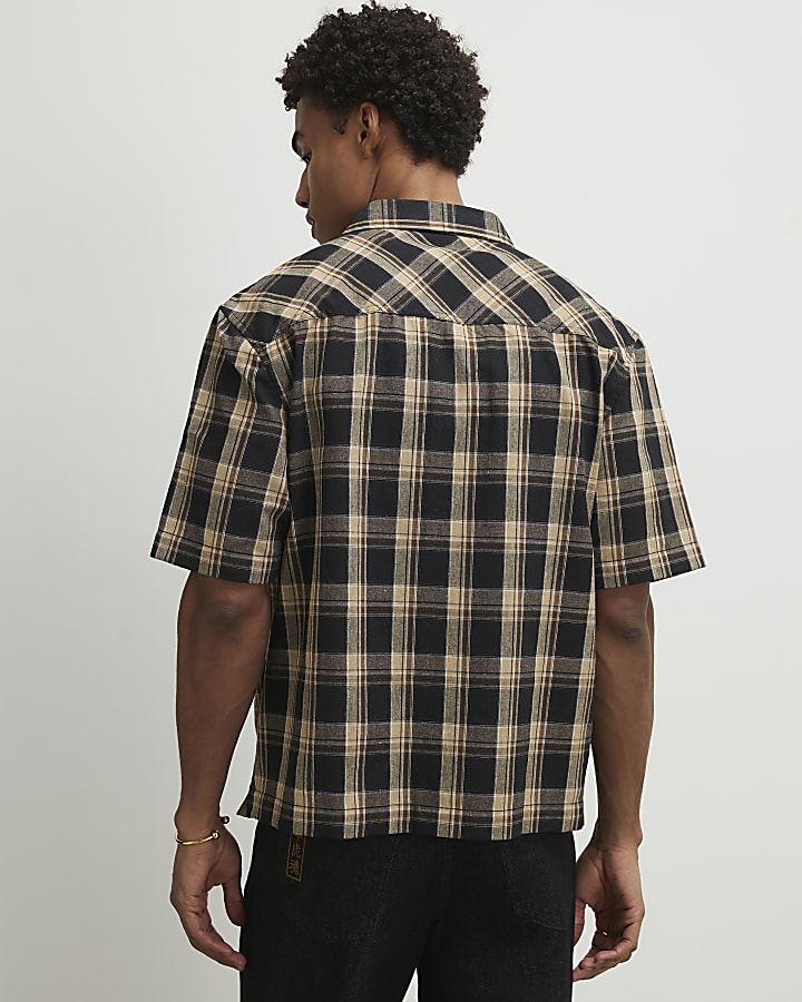 Black Boxy Fit Check Shirt