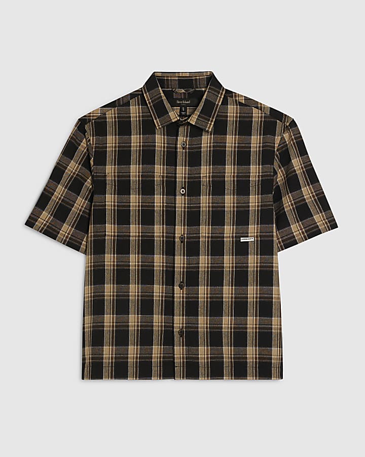 Black Boxy Fit Check Shirt