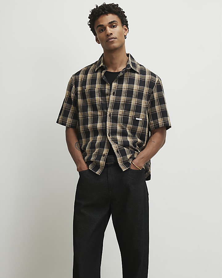 Black Boxy Fit Check Shirt