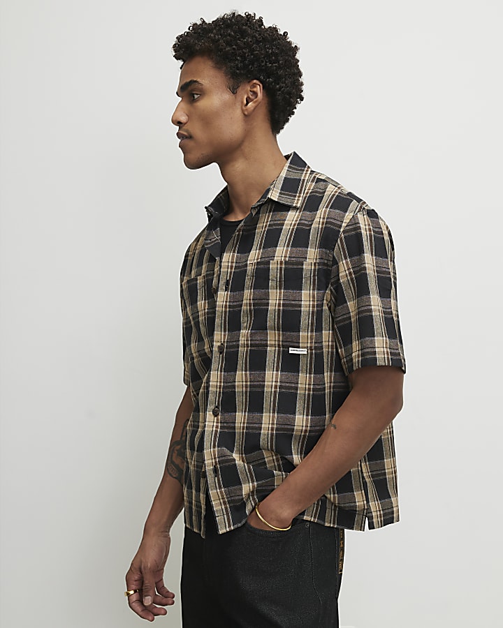 Black Boxy Fit Check Shirt