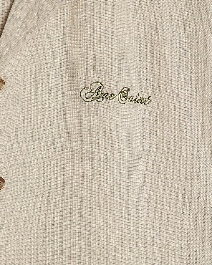 Beige Regular Fit Linen Blend Floral Shirt