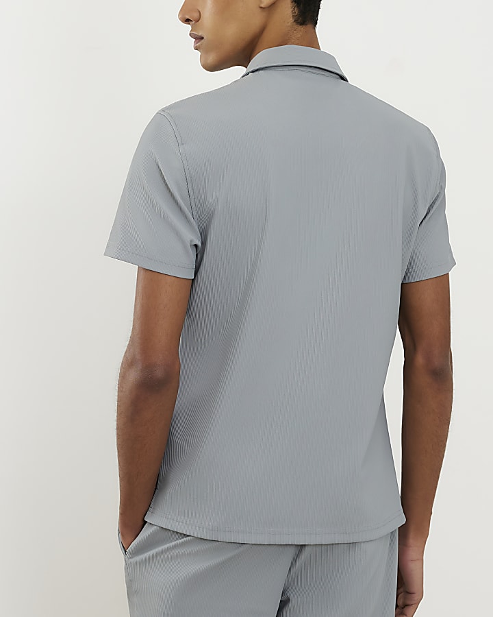 Blue Muscle Fit Ribbed Shirt