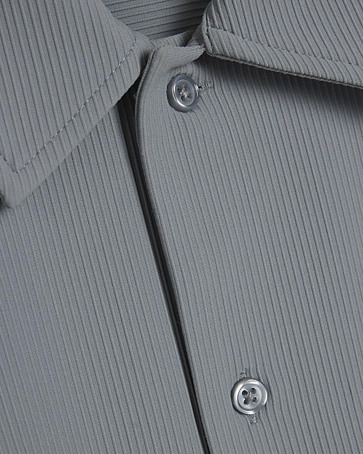 Blue Muscle Fit Ribbed Shirt