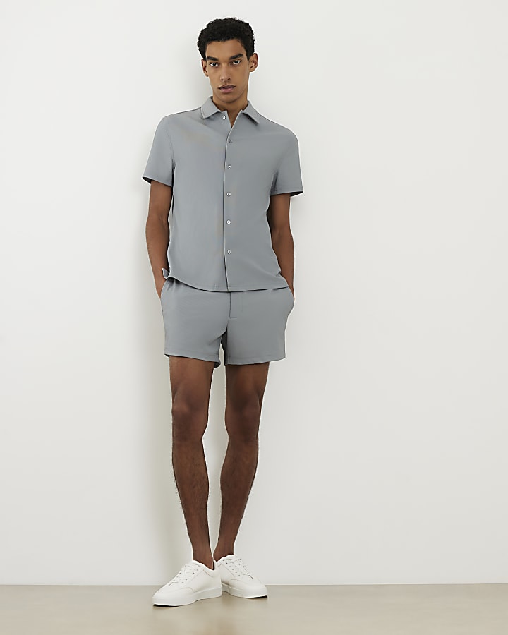 Blue Muscle Fit Ribbed Shirt