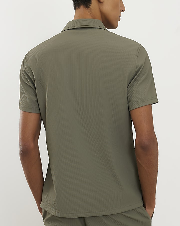 Green Muscle Fit Ribbed Shirt