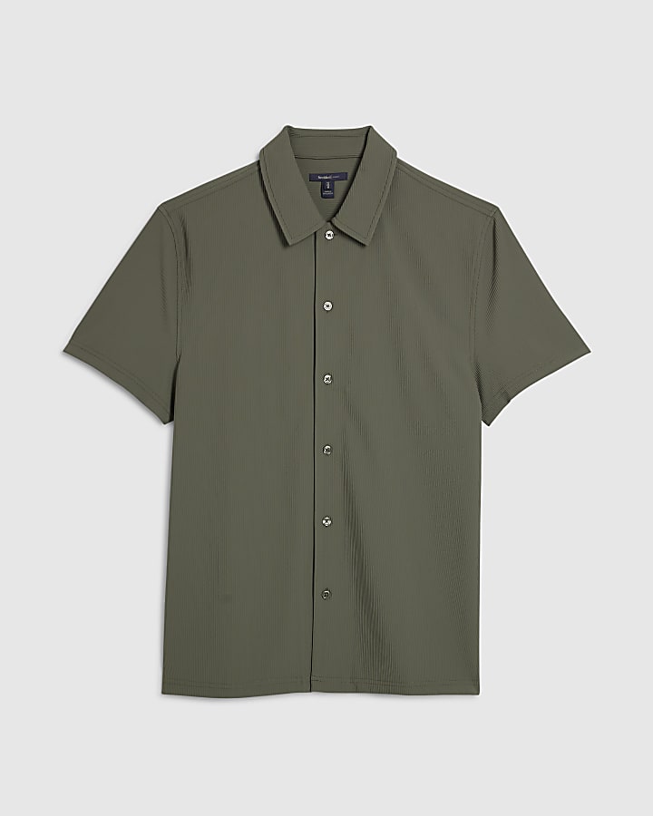 Green Muscle Fit Ribbed Shirt