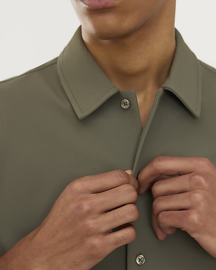 Green Muscle Fit Ribbed Shirt