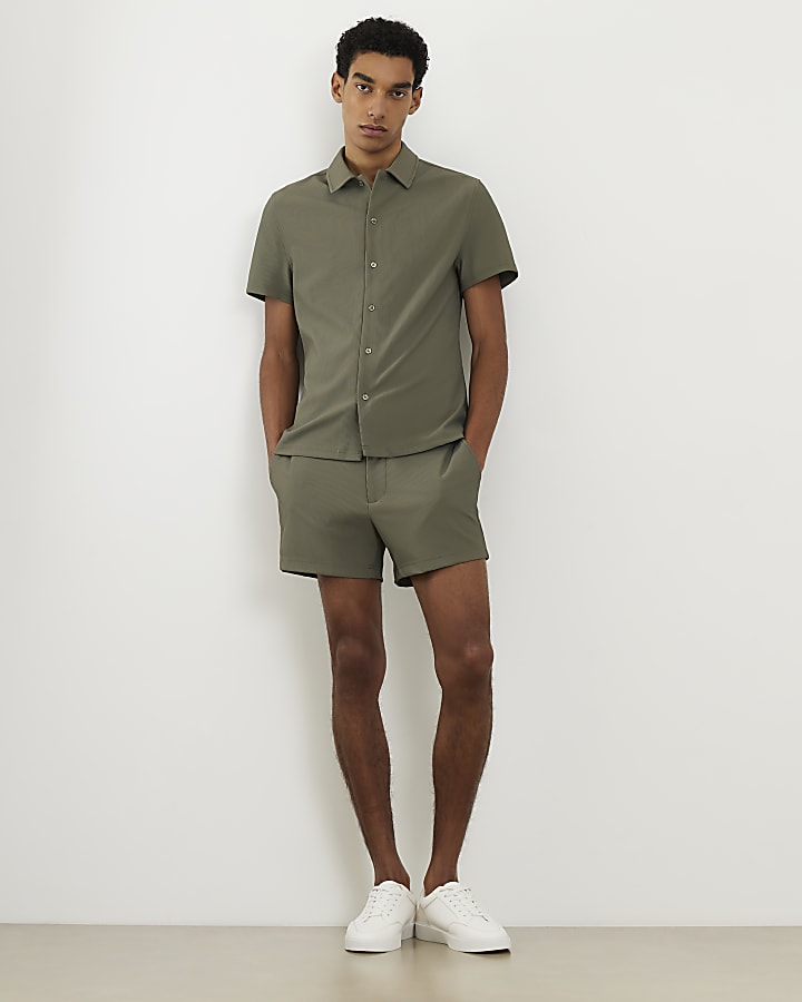 Green Muscle Fit Ribbed Shirt