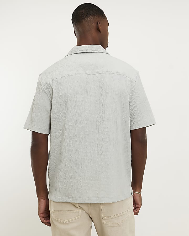 Grey Regular Fit Textured Shirt