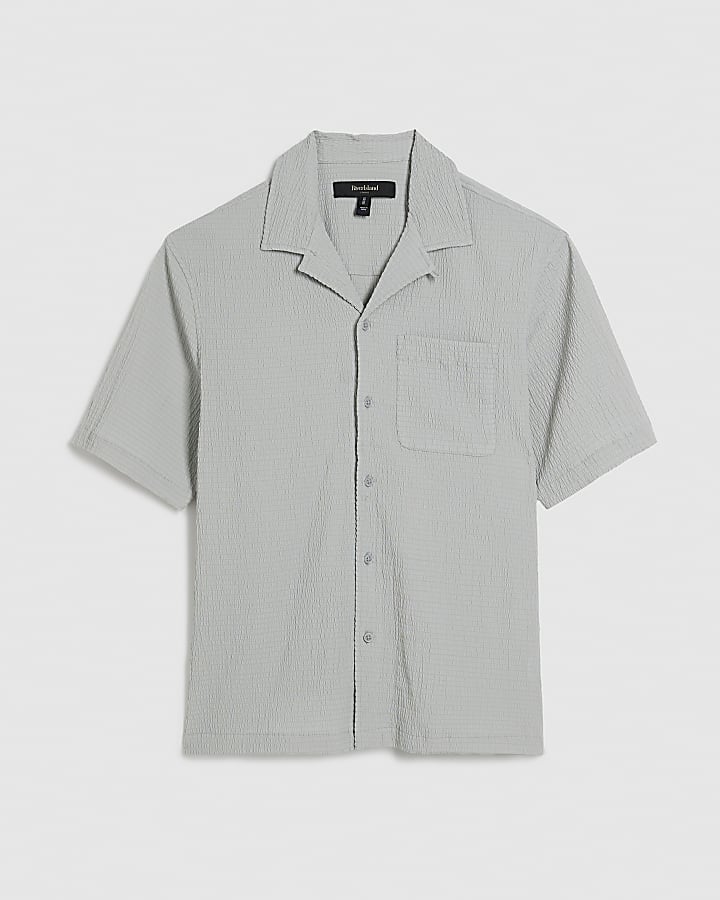 Grey Regular Fit Textured Shirt