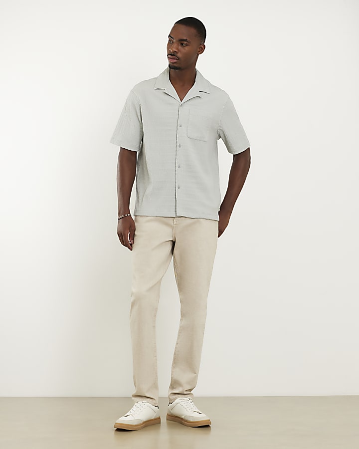 Grey Regular Fit Textured Shirt