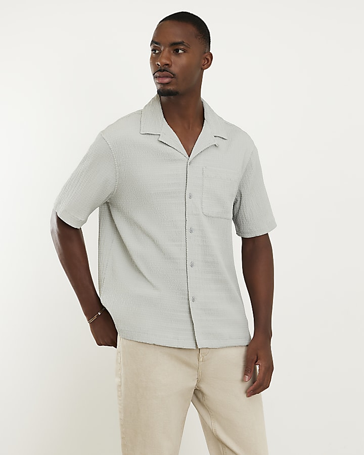 Grey Regular Fit Textured Shirt