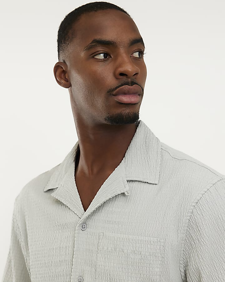 Grey Regular Fit Textured Shirt