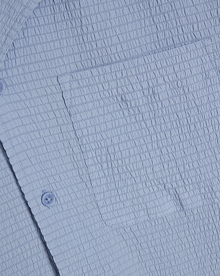 Blue Regular Fit Textured Short Sleeve Shirt