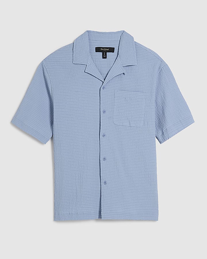 Blue Regular Fit Textured Short Sleeve Shirt