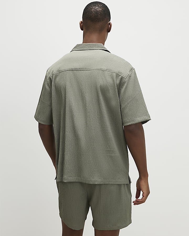Green Regular Fit Textured Short Sleeve Shirt