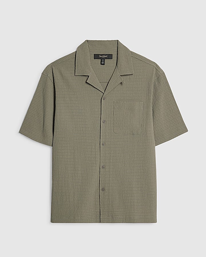 Green Regular Fit Textured Short Sleeve Shirt