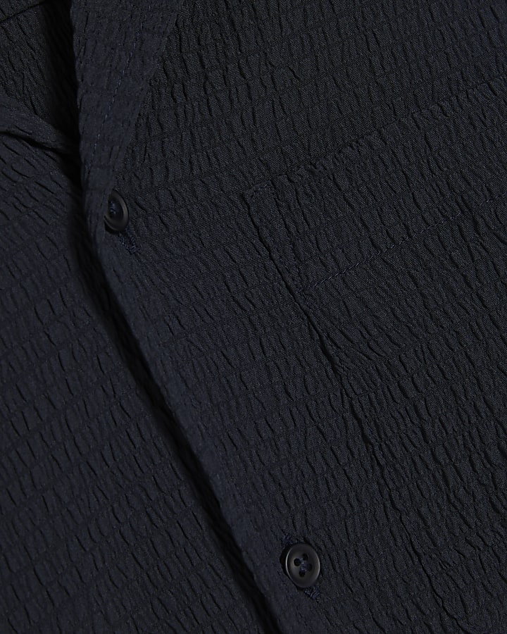 Navy Regular Fit Textured Short Sleeve Shirt