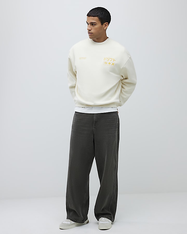 Ecru Regular Fit Fuji Car Sweatshirt