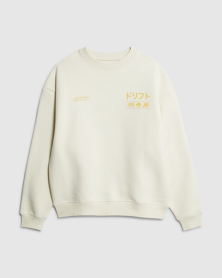 Ecru Regular Fit Fuji Car Sweatshirt