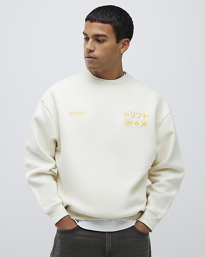 Ecru Regular Fit Fuji Car Sweatshirt