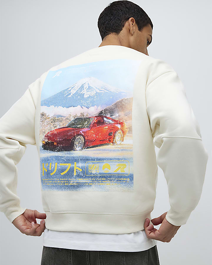 Ecru Regular Fit Fuji Car Sweatshirt