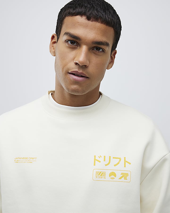 Ecru Regular Fit Fuji Car Sweatshirt
