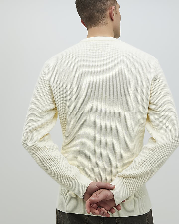 Cream Slim Fit Waffle Knit Jumper