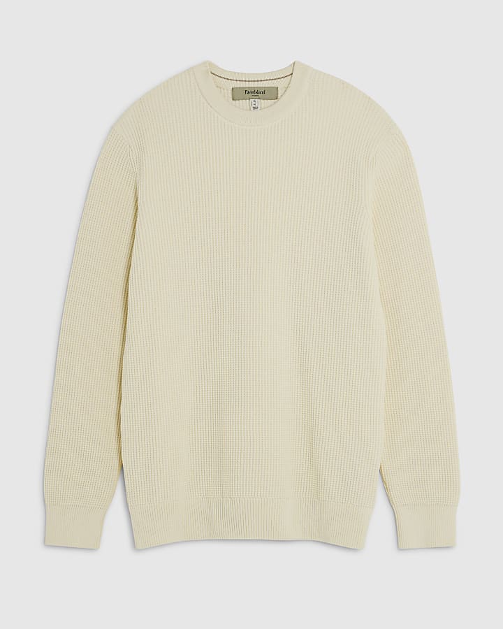 Cream Slim Fit Waffle Knit Jumper