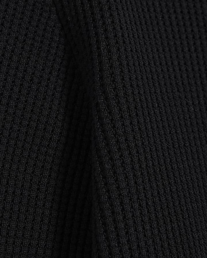 Black Slim Fit Waffle Knit Jumper