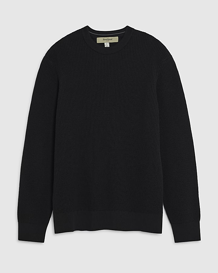 Black Slim Fit Waffle Knit Jumper