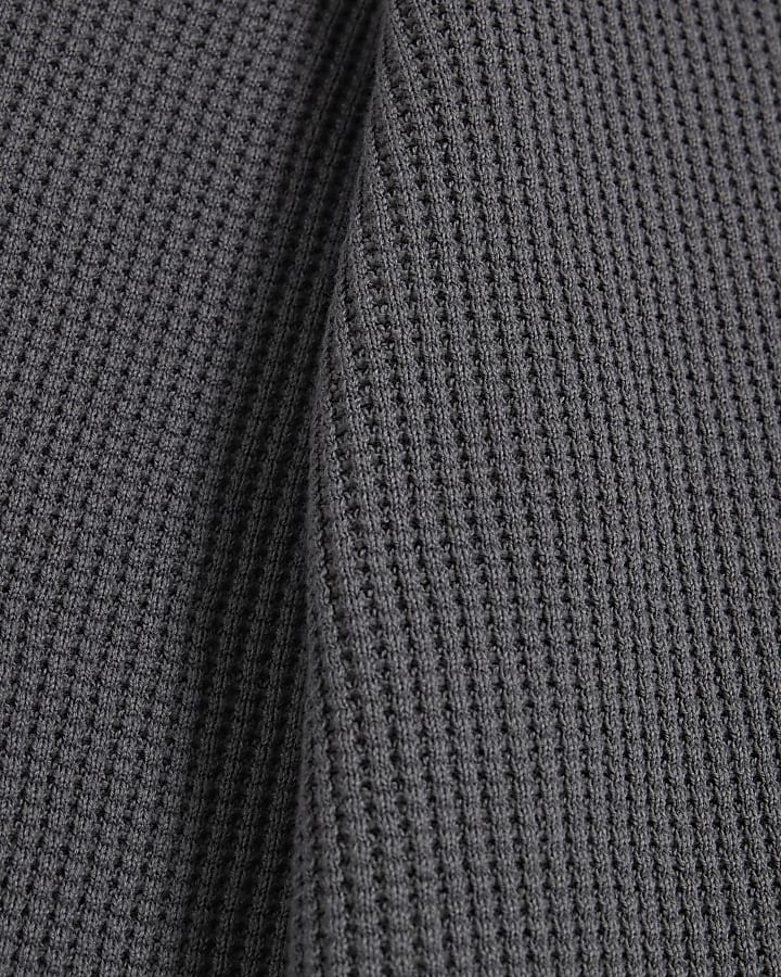Grey Slim Fit Waffle Knit Jumper