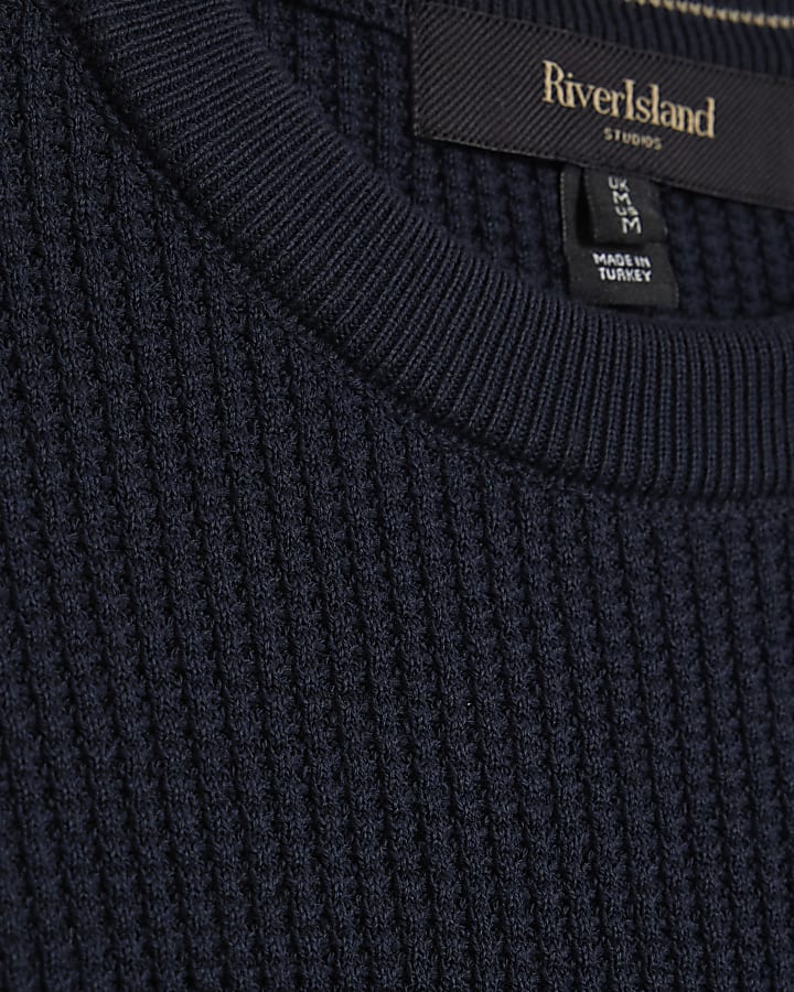 Navy Slim Fit Waffle Knit Jumper