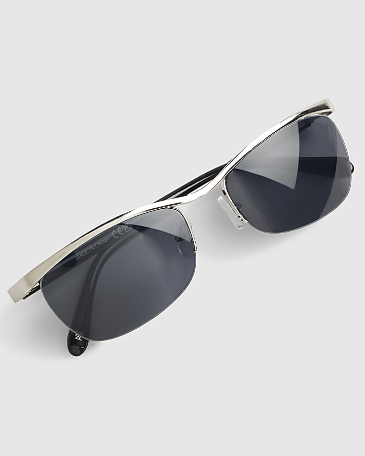 Black Rimless Metal Flat Top Sunglasses