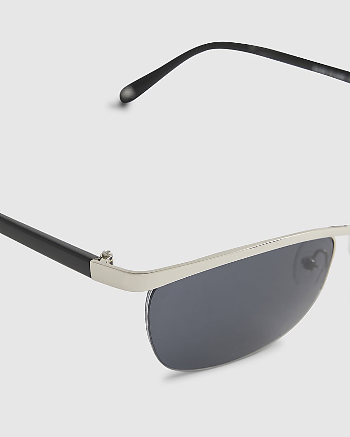 Black Rimless Metal Flat Top Sunglasses