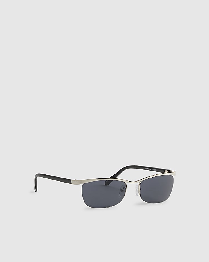 Black Rimless Metal Flat Top Sunglasses