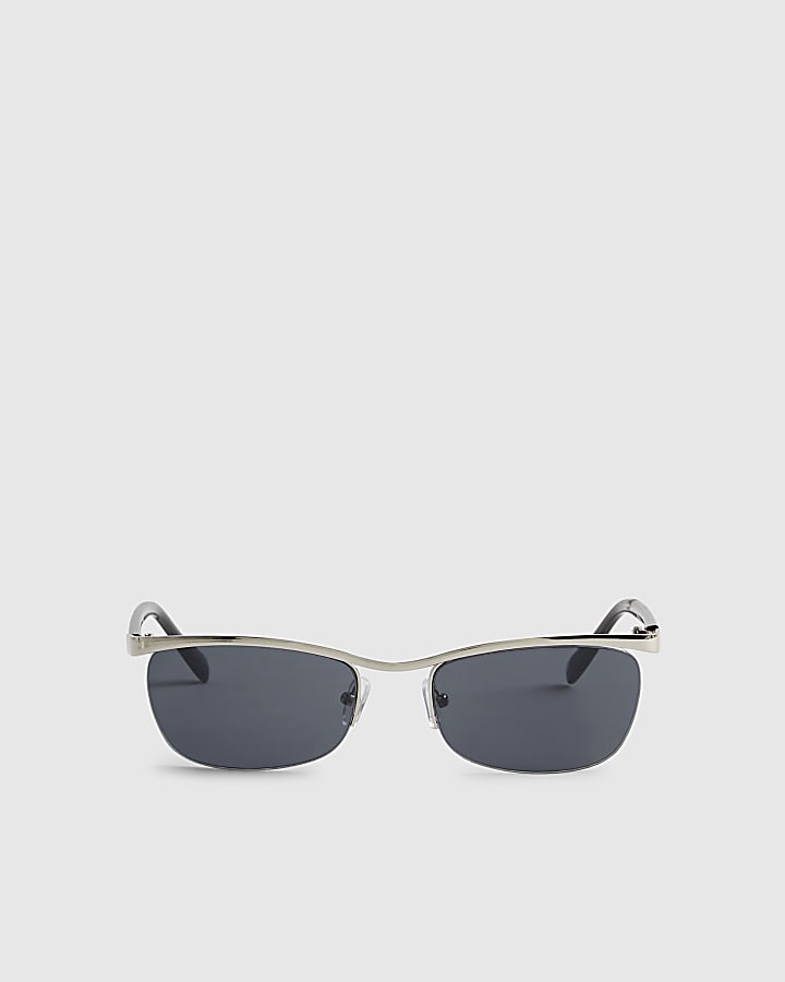 Black Rimless Metal Flat Top Sunglasses
