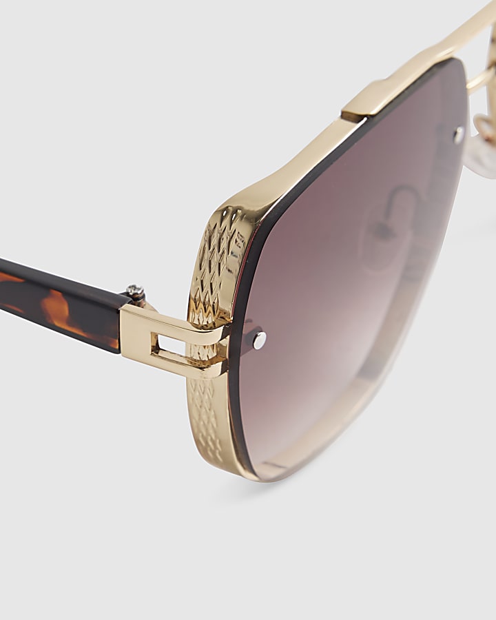 Brown Metal Aviator Ombre Sunglasses